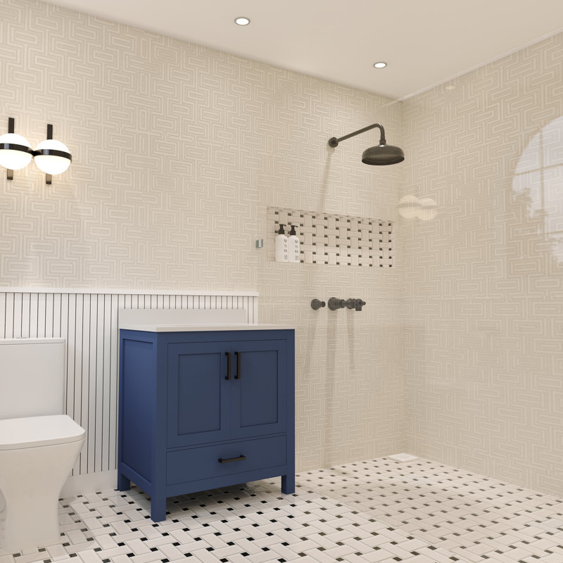 Navy Blue 30'' Single Bathroom Vanity with White Quartz Top