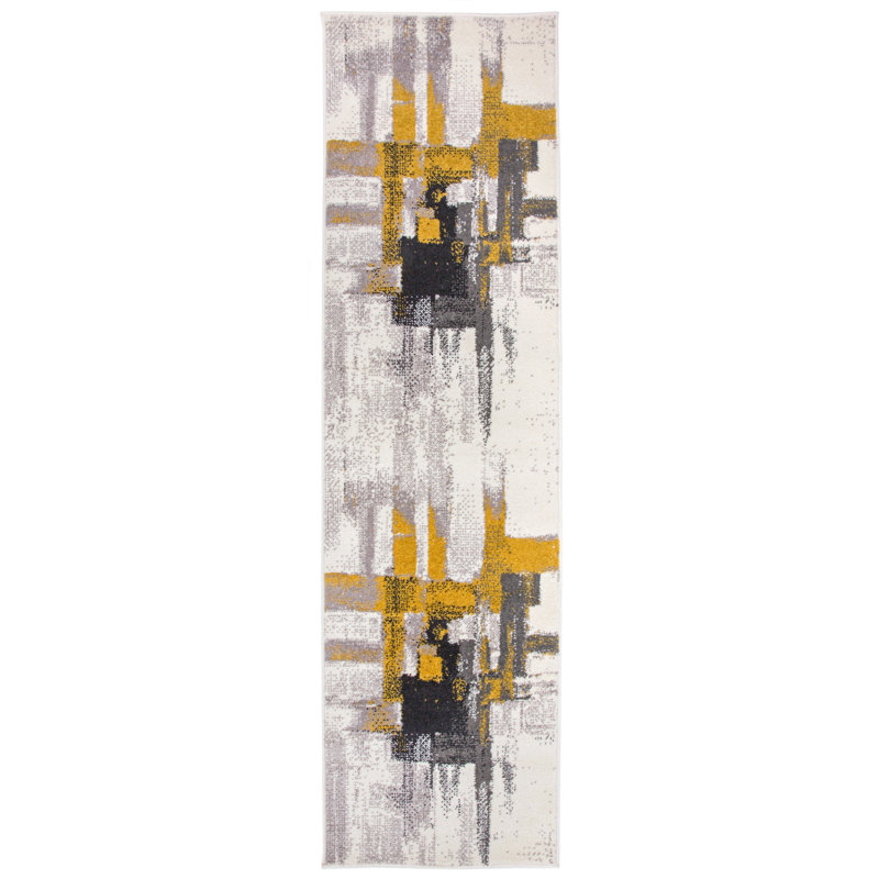 Doucette Abstract Ivory/Gold/Gray Area Rug, Runner 2' x 10'