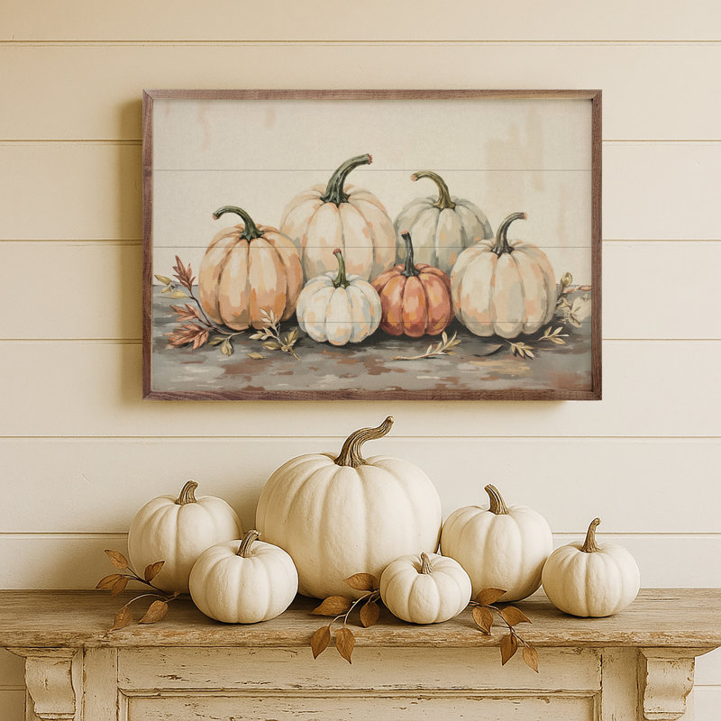 Gathered Pumpkins On A Tabletop, 5" H x 8" W