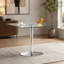 Table de salle à manger 38,5 pouces moderne minimaliste carrée en verre avec base en métal à colonne unique. Disponible en noir, or ou argent. Table de salle à manger à domicile. Convient pour 2 à 4 personnes.-66958980