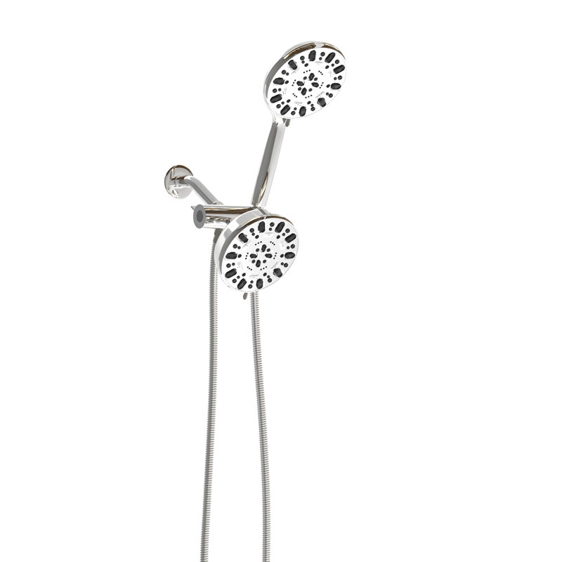 - Douche avec pomme de douche à jet de 4,7 po et placage portatif à 7 têtes