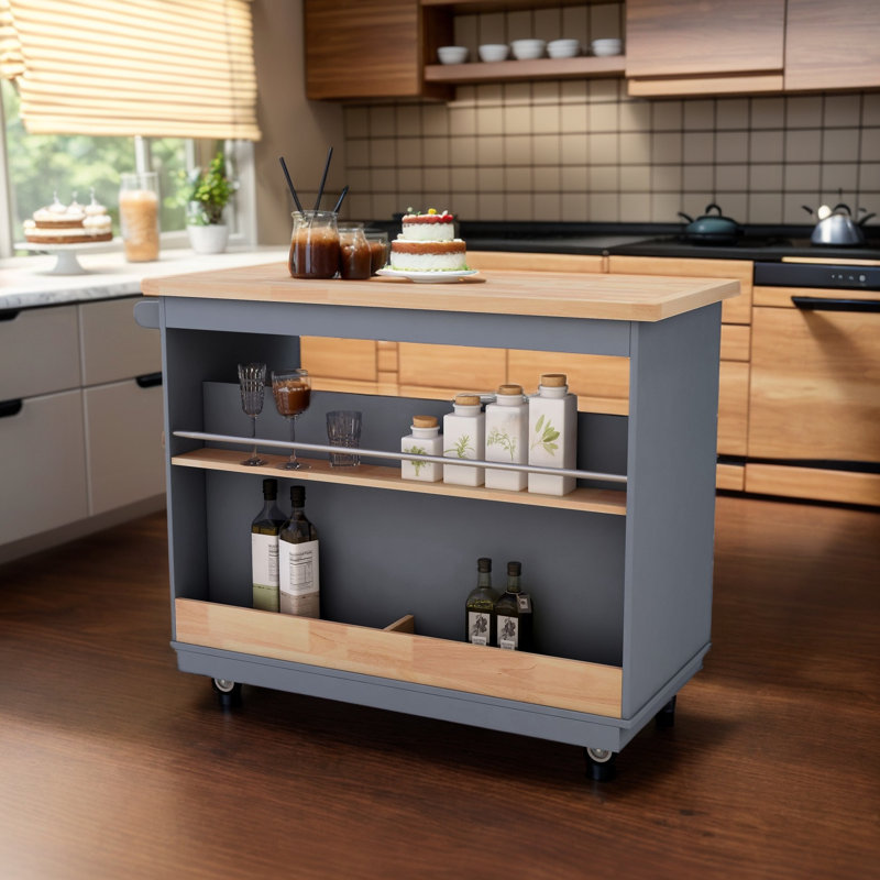 Chariot de cuisine avec plateau en bois massif Camoren