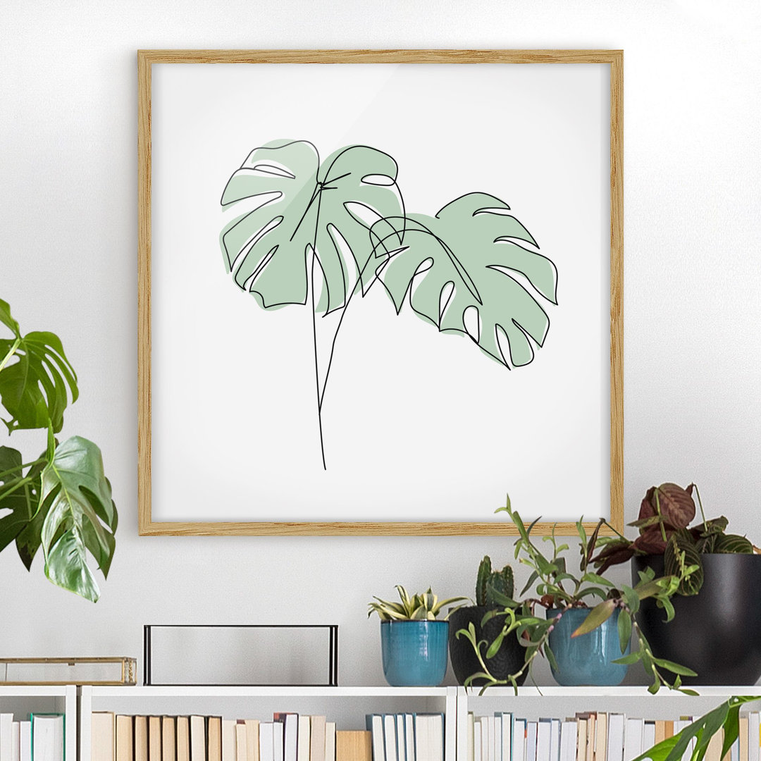 Gerahmtes Poster Monstera Leaves Line Art