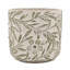 Jardinière S / 2 sable et ciment gris avec motif floral vert gravé, L: P 6,7 x 6,3 po S: P 5,5 po x P 5 po