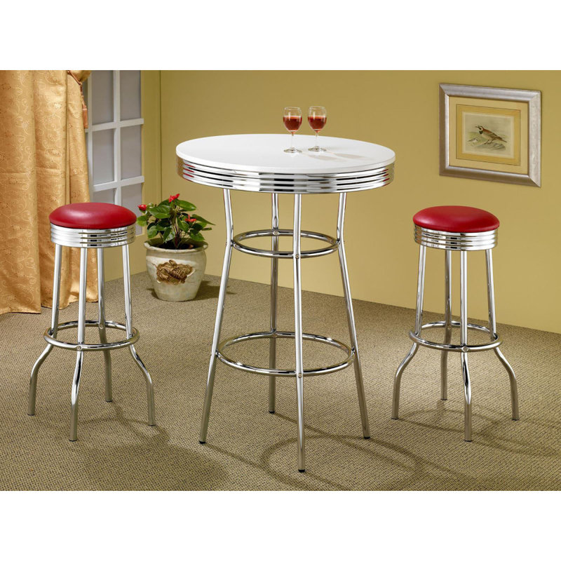 Ensemble de tabourets de bar élégants et confortables pour une expérience de bar chic et invitante., Rouge / argenté