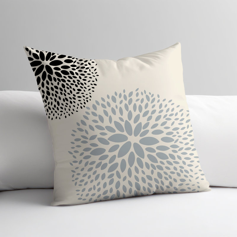 Housse et insert de coussin décoratif intérieur / extérieur Bavière, Gris / Crème / Noir, H 17 po x l 17 po