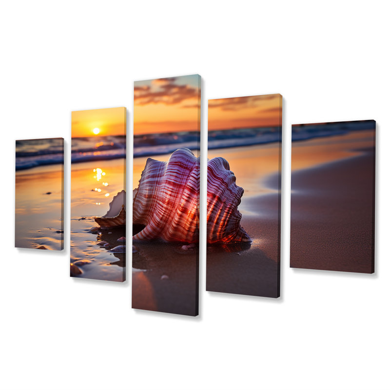  «Sunset Shoreline Treasures I - Coastal Beach Multipanel, art mural