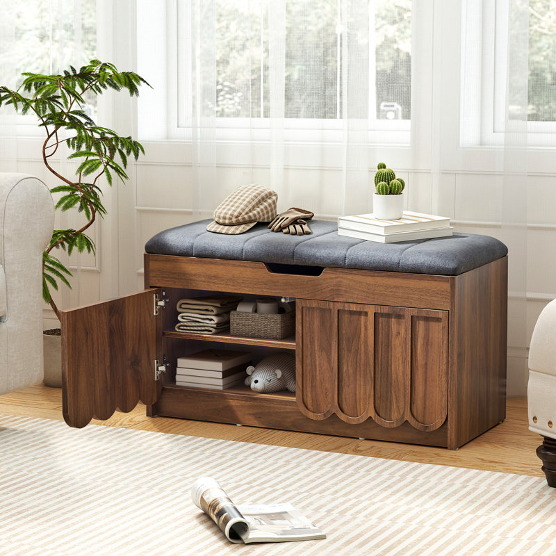 Upholstered Shoe Storage Bench, Walnut