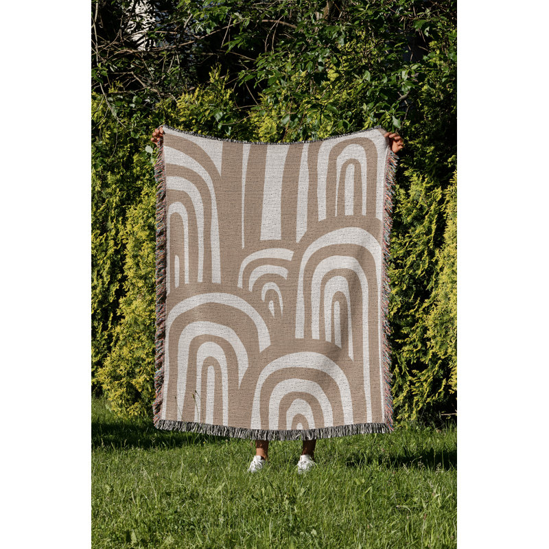 Jeté en coton à imprimé abstrait Lyno, Beige, 60 po x 80 po