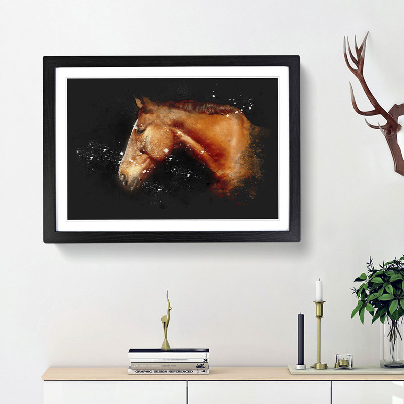 Chestnut Brown Horse - Picture Frame Graphic Art Print, 33cm H x 45cm W x 2cm D, Black Framed