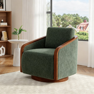 Fauteuil demi-tonneau pivotant avec coussins décoratifs Farmhouse