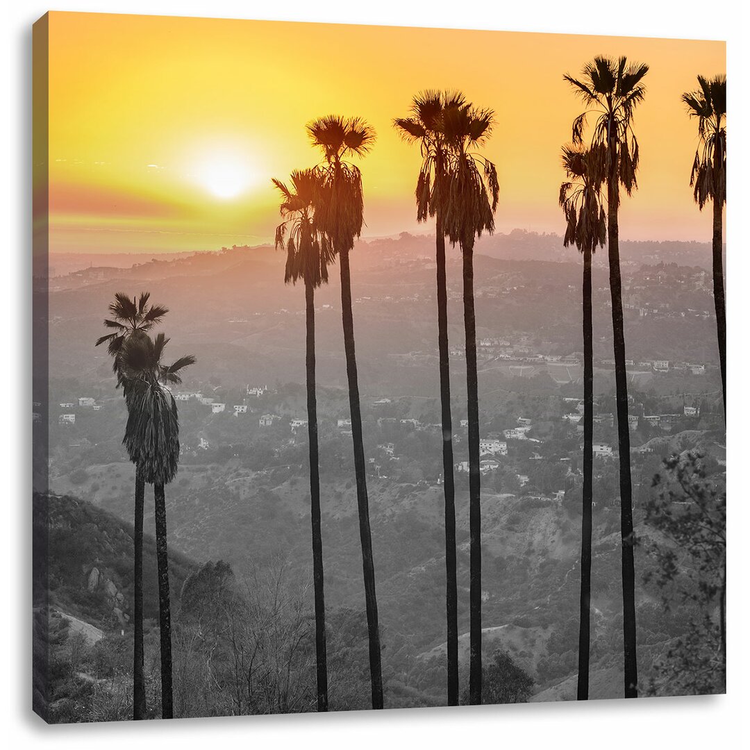 Leinwandbild Aussicht auf den Hollywood Hills bei Sonnenuntergang