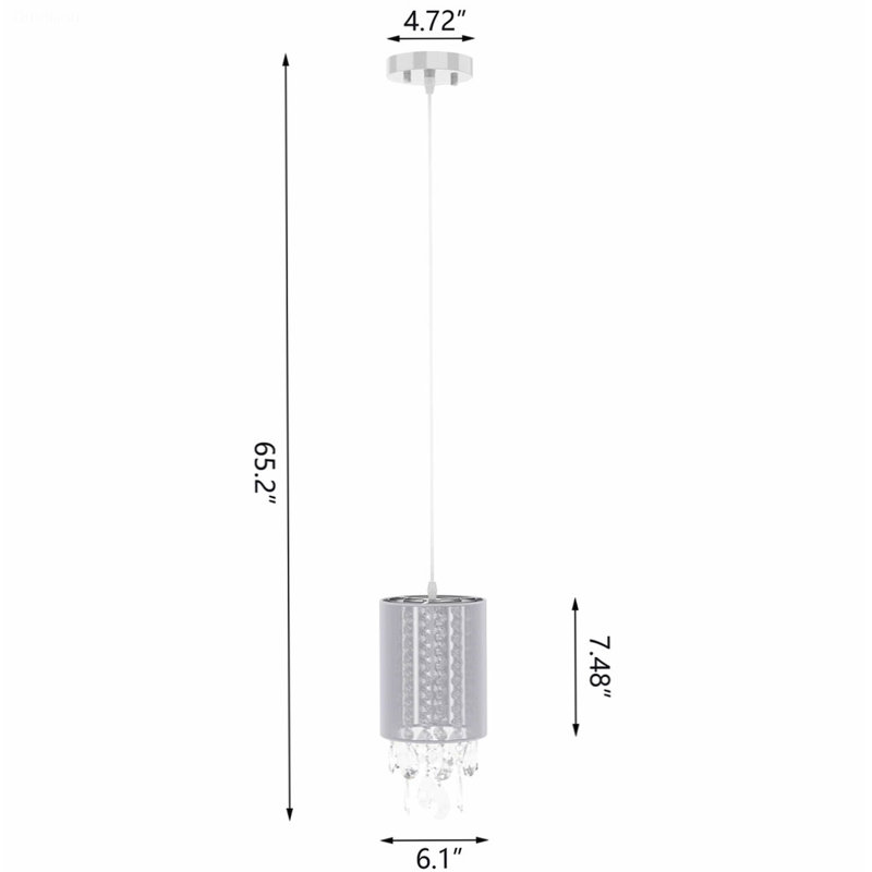 Suspension moderne en forme de tambour avec abat-jour en cristal de 16,5 cm et hauteur de suspension réglable, chromée et transparente