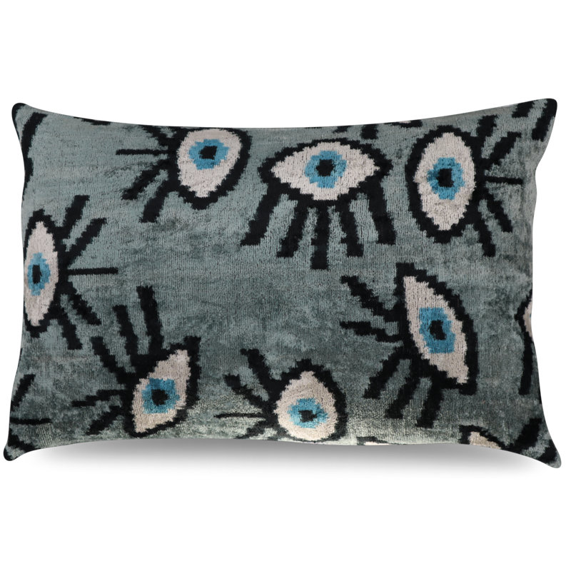 Coussin décoratif géométrique, 16 po x 24 po, Rectangulaire, Vert / gris