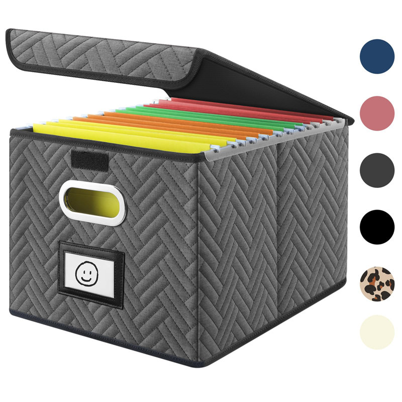 Storage File Boxes - File Box Organizer With Lid And Plastic Slide, Portable Hanging Document Boxes Collapsible Filing System Box For Office Organization Cabinet Hand Embroidery File Folders Box,Grey
