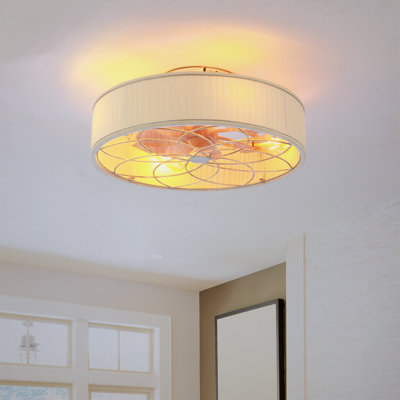20” White Caged Flush Mount Ceiling Fans 