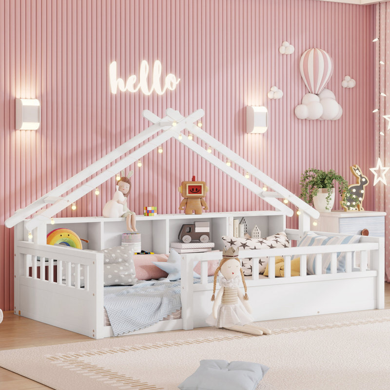 Lit simple au sol avec lumière, Lit simple, Blanc
