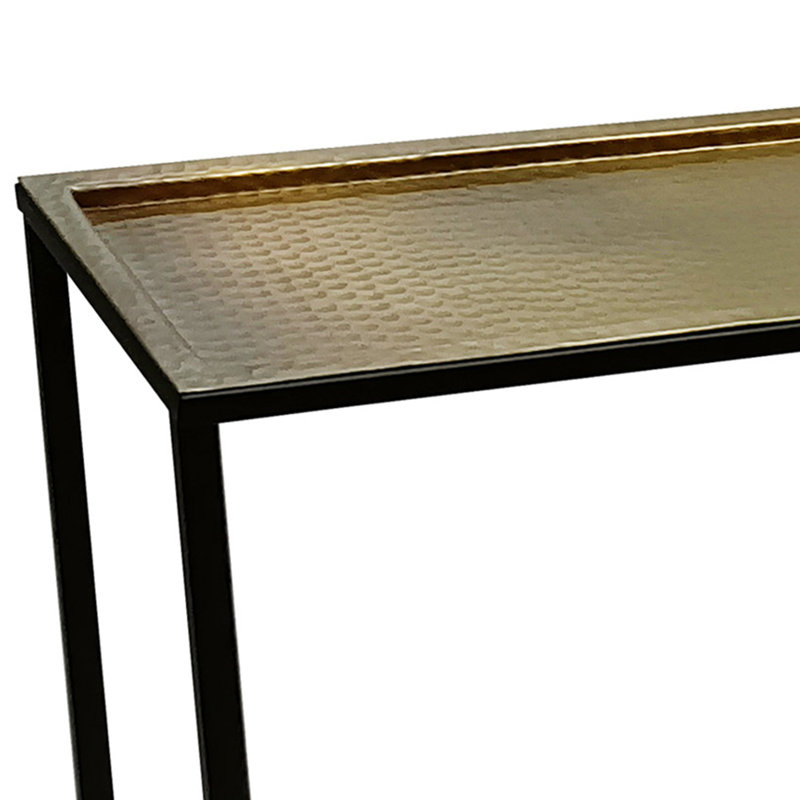 Console de canapé de 48 pouces Aurelia, plateau en bronze antique martelé artisanal, structure en fer noir industriel