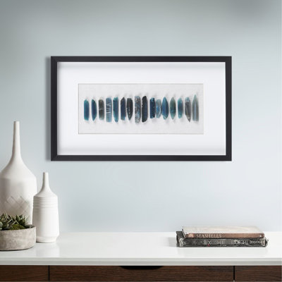 Blue Agate Framed Wall Decor Panel - Dimensional Art, Natural Dyed Cerulean, Soft White Background, Glass Protection, Black Frame, Indoor Use Only Cerulean Agate,
