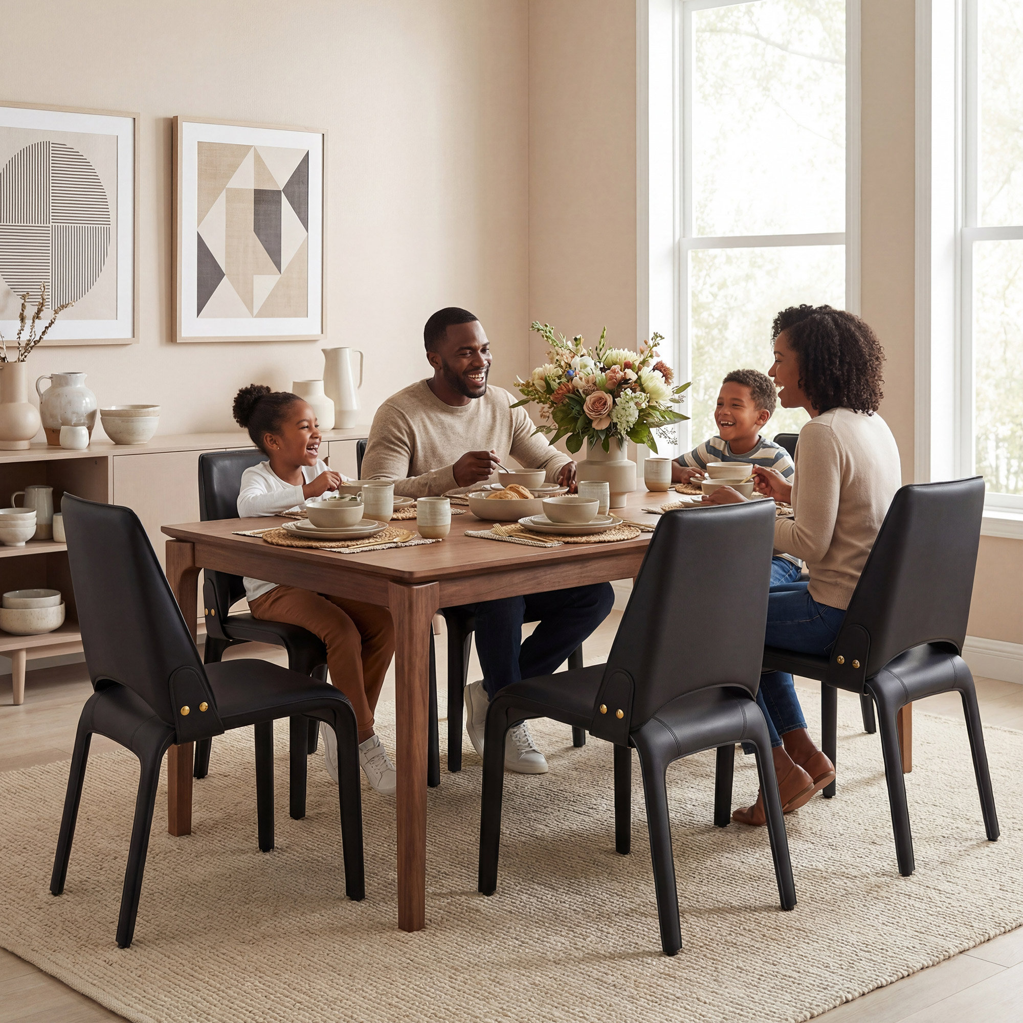 Vannes Vegan Leather Dining Chair, 6, Black, No Assembly Needed