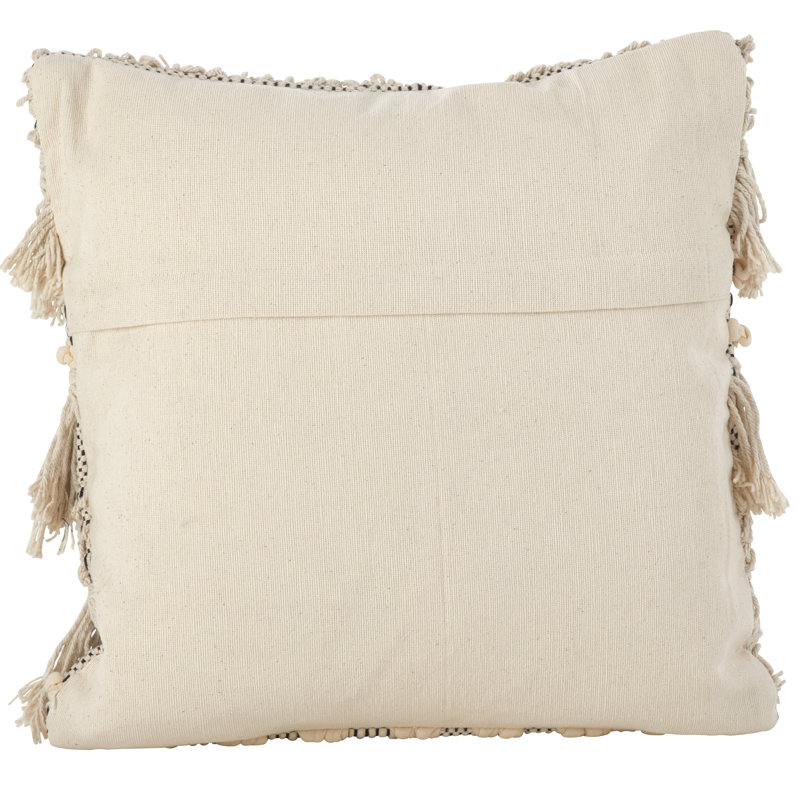 Ivory Cotton Fringe Moroccan Wedding Blanket Throw Pillow