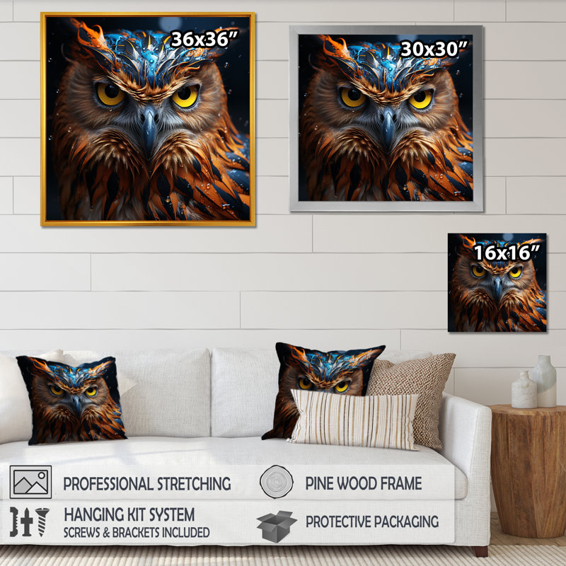 Portrait de chouettes sagesse III, Cadre flottant noir, H 30 po x l 30 po x P 1 po