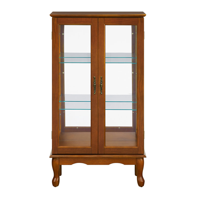 Cabinet Curio avec tablettes réglables et panneau arrière en miroir, Chêne