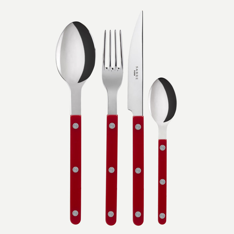 Sabre Paris - 24 Pieces Cutlery Set Bistrot Shiny Solid, Burgundy