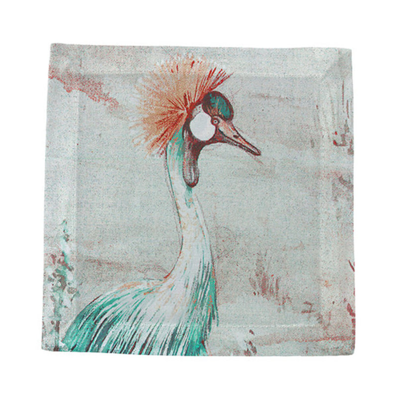 Crested Crane Cotton Sateen Cocktail Napkins, Turquoise Red