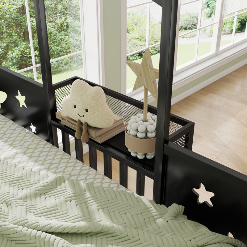 Lit mezzanine en métal, taille standard, avec échelle et étagères de rangement, lit mezzanine haut pour enfants et adolescents, noir