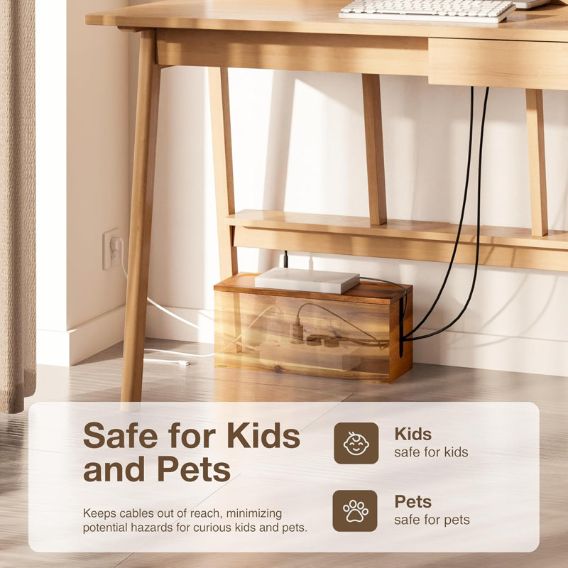 Wooden Cable Organizer Box For Electrical Hiding Cord Management - Power Strip Box Hider Cable Storage Box For Office, Router Wires, Under Desk Cord