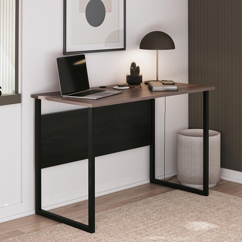 Bureau d'écriture Sorina, chêne gris vieilli et noir, Chêne gris
