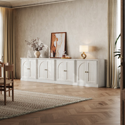 Buffet modulaire moderne Monos avec portes cintrées et placards bas, blanc
