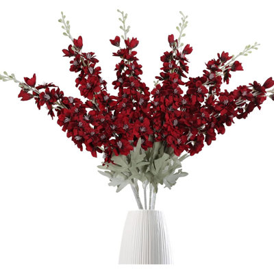33,5 pouces de fleurs en soie artificielle Delphinium rouge (6 pièces) - Décoration florale à tige haute pour vases
