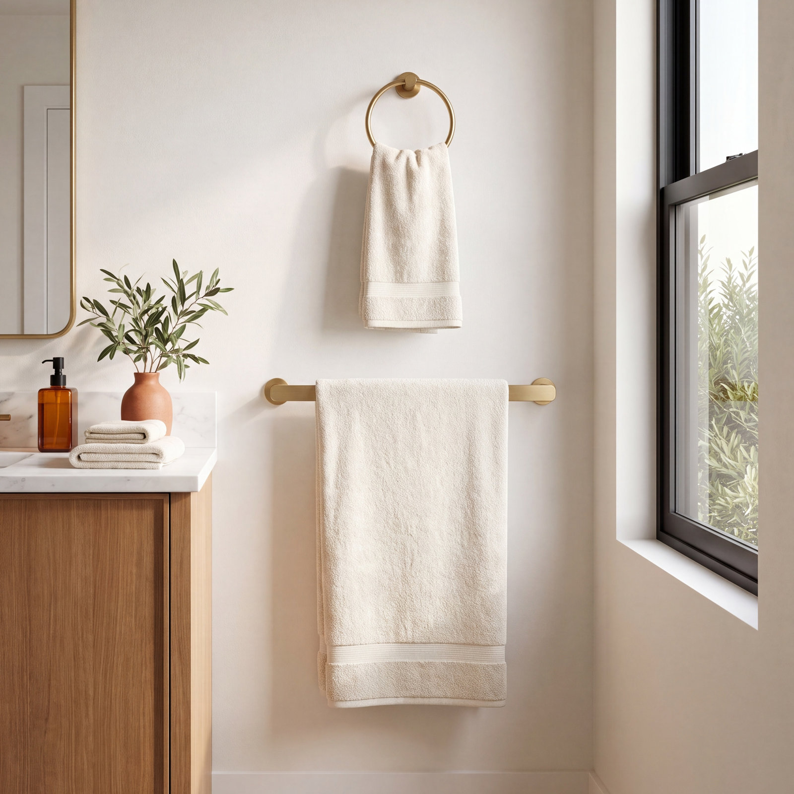 Circular 5-Piece Bathroom Hardware Set, Brushed Gold