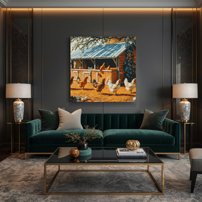 Ferme, poulailler, art mural sur toile brune