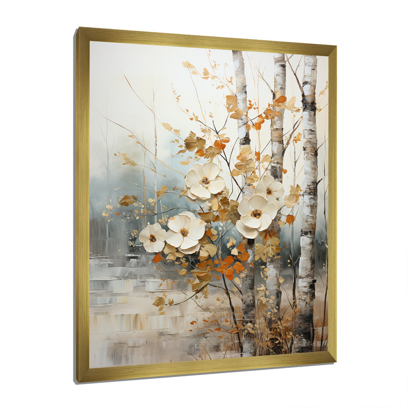 «Lorens White and Grey Brich Woods Collage II», reproduction sur toile, H 32 po x l 24 po x P 1 po, Encadrement doré