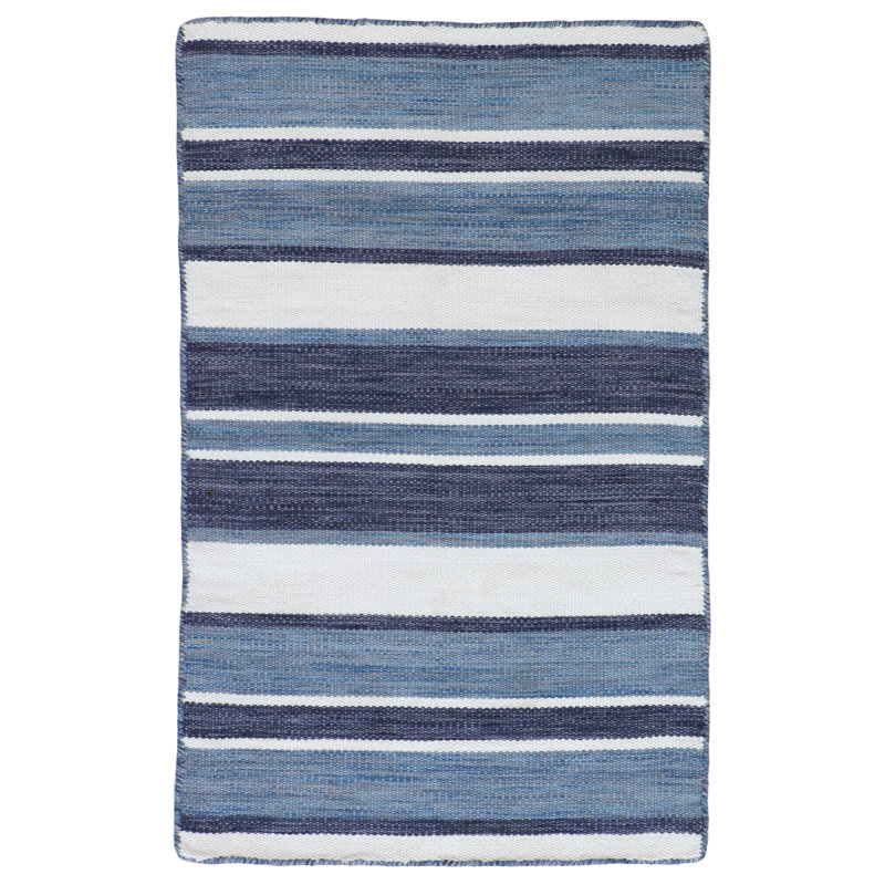 Tapis rayé bleu marine / blanc Sallee, Rectangle 2 pi x 3 pi