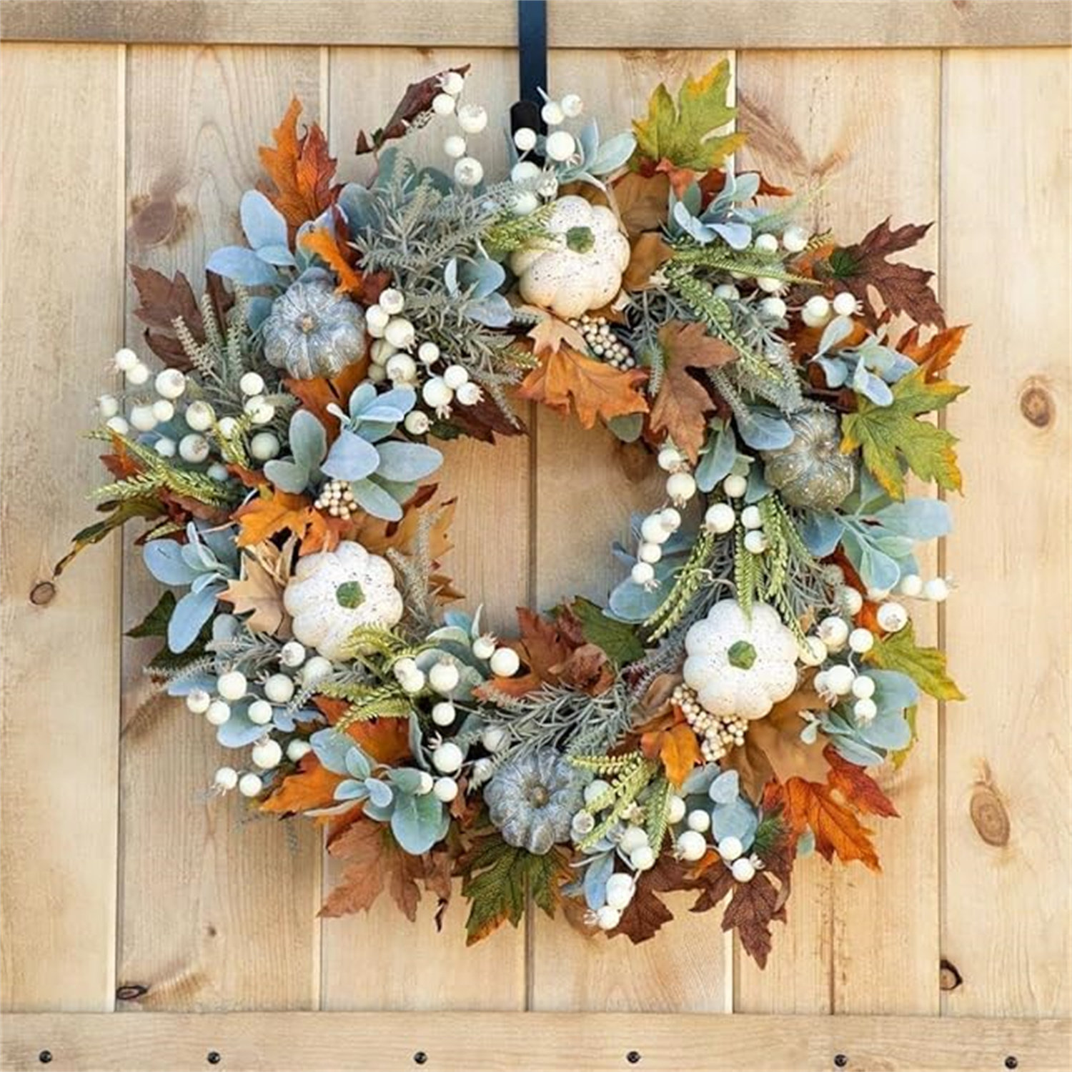 The Holiday Aisle® Fall Wreath For Front Door, Artificial Pumpkin Wreath, Rustic Farmhouse Harvest Wreath Autumn Wreath Fall Garland For Halloween Thanksgiving Indoor Outdoor Home Decor | Wayfair