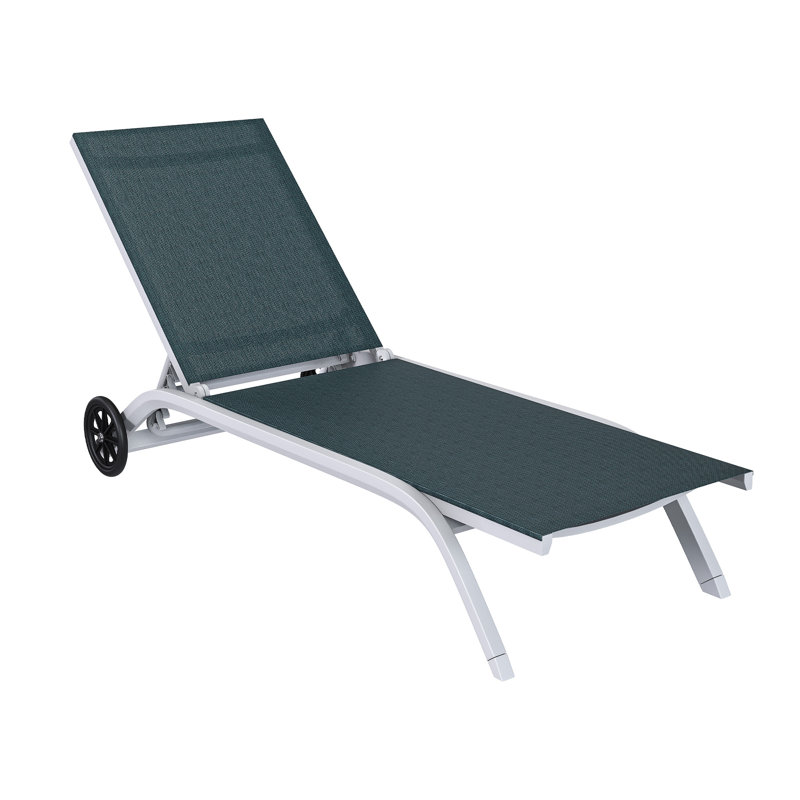 Weatherproof Teslin Reclining Chaise Lounge Chair with Durable Aluminum Frame, Gray