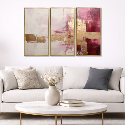 Minimalism Pink And Gold Horizon - Abstract Wall Art Print Set