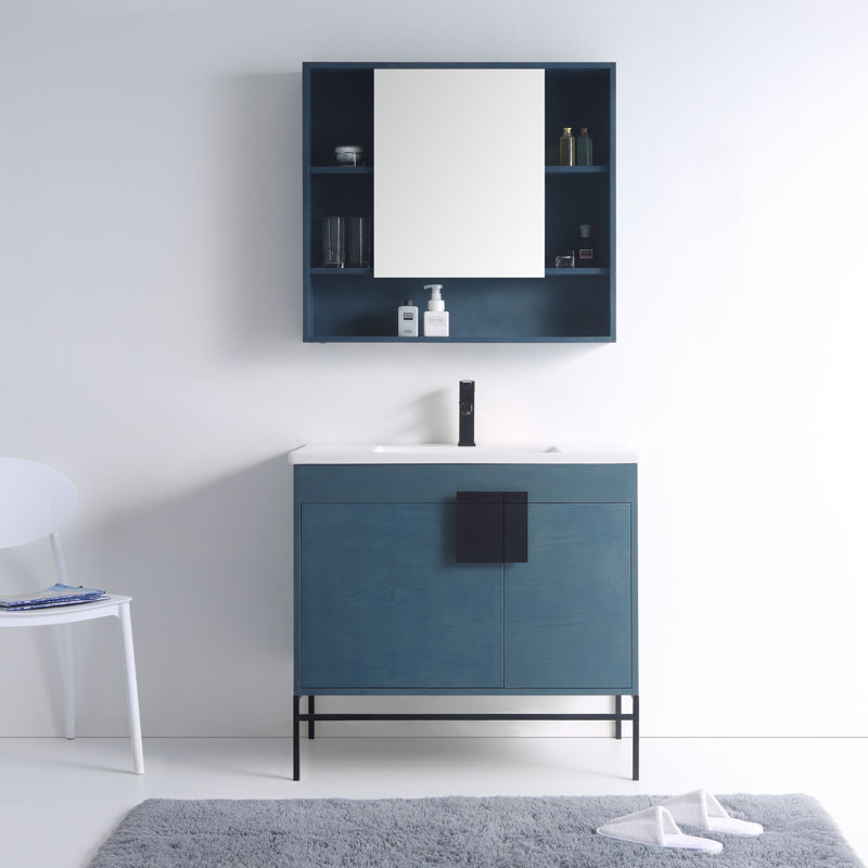 Ensemble de meuble-lavabo simple 36 po Maisie, Noir mat, Bleu français