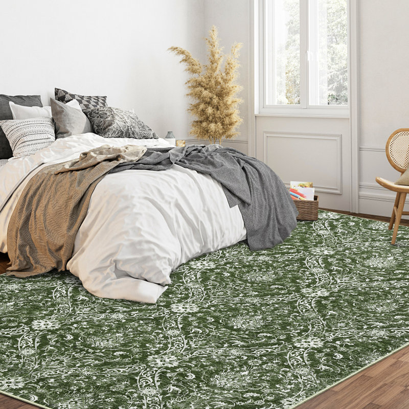 Tapis de chambre à coucher à motif floral damassé pour salon Boho, Rectangle 9 pi x 12 pi