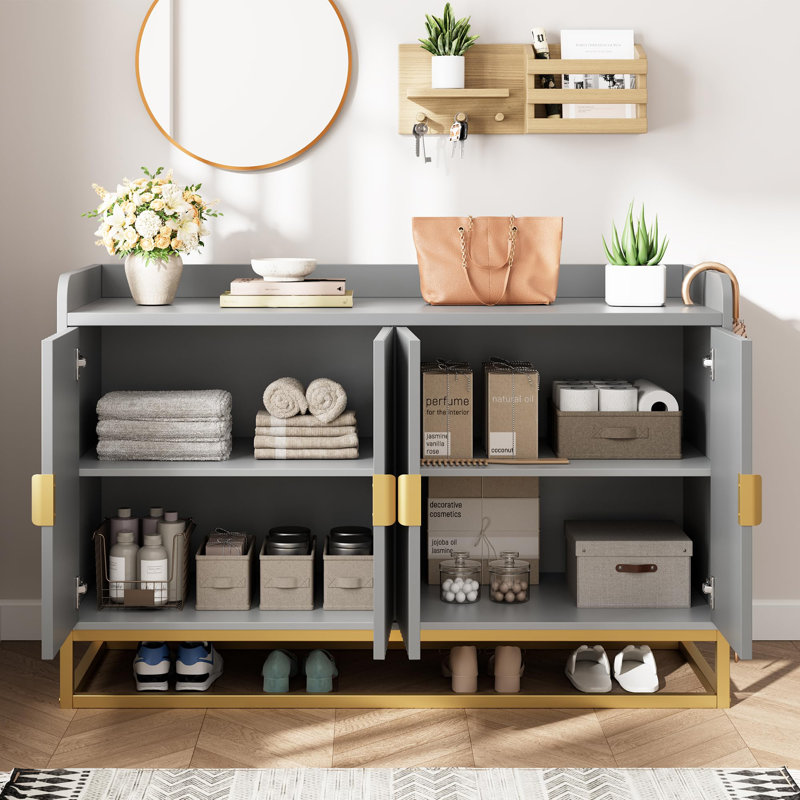 Buffet 47,2 po cannelé avec armoire de rangement, buffet de cuisine moderne avec tablettes réglables, meuble-buffet console média