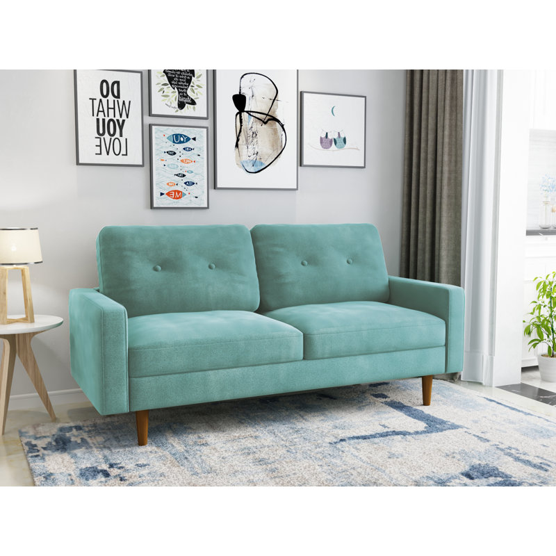 70'' Velvet Sofa, Aqua Turquoise Velvet 