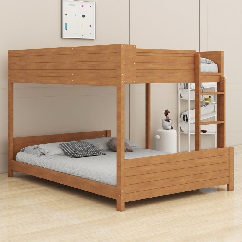 Lit superposé en bois avec tablette intégrée et échelle, Walnut
