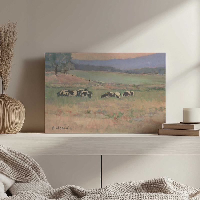 «Cows in Pasture» par Stephen Calcasola, reproduction d'art sur toile, H 30 po x l 40 po, Toile tendue, Ne s’applique pas