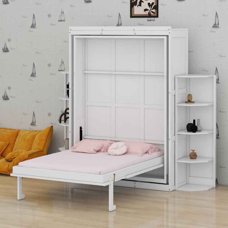 Lit escamotable avec armoire murale cachée, Blanc