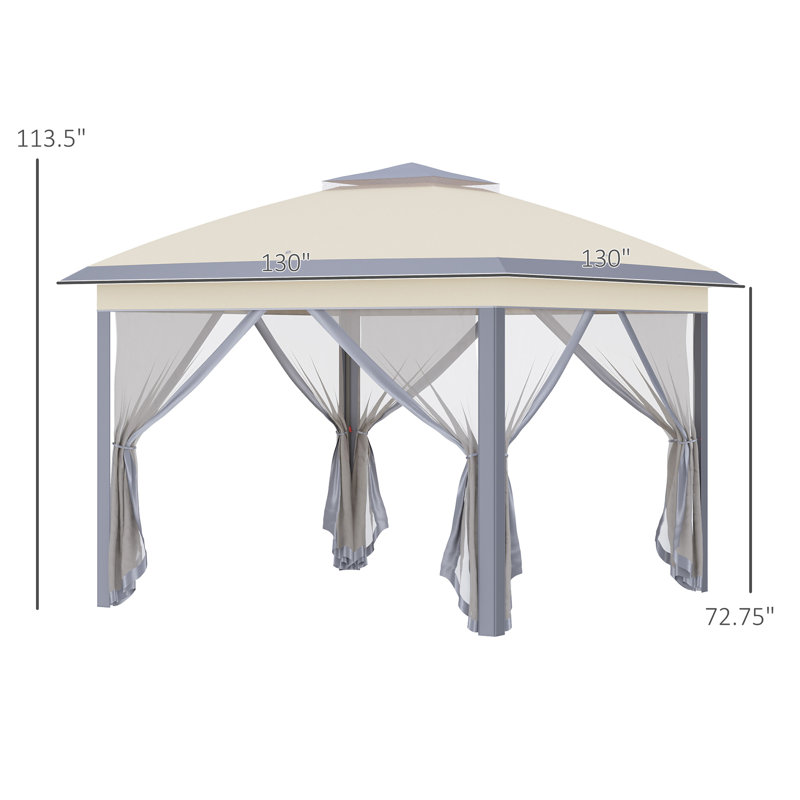 Outsunny 11' X 11' Pop Up Canopy Tent With Netting And Carry Bag, Beige