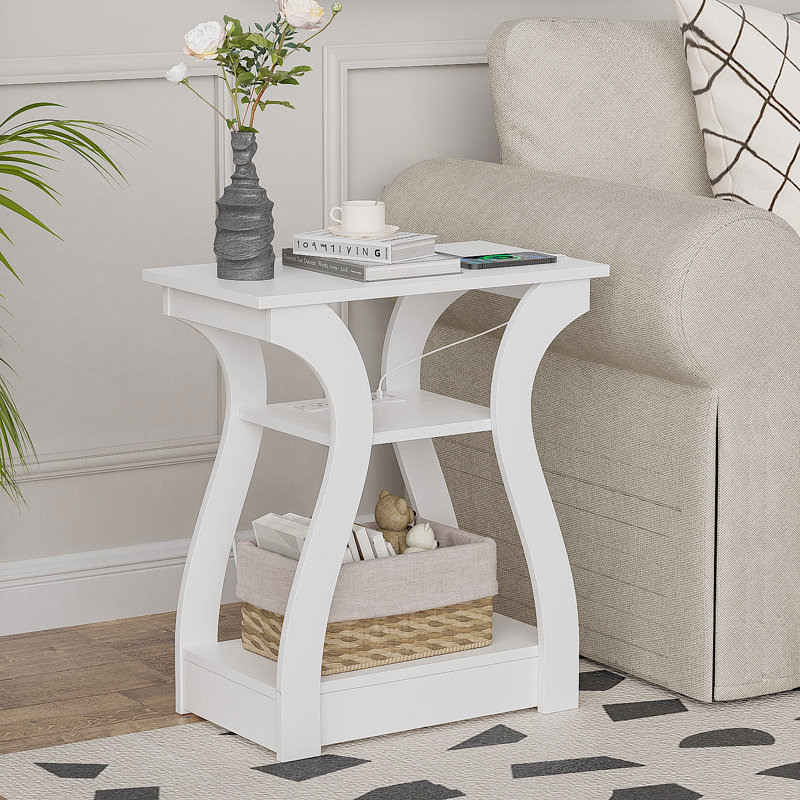 23.62'' End Table,Small Side Table with Built-In Outlets for Living Room,Bedroom,Nightstand, White, 1